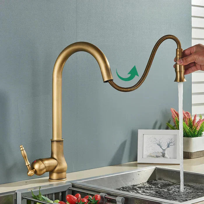 Vintage Brass Kitchen Faucet | Rotating Spout | Single Lever Control | BrassArc