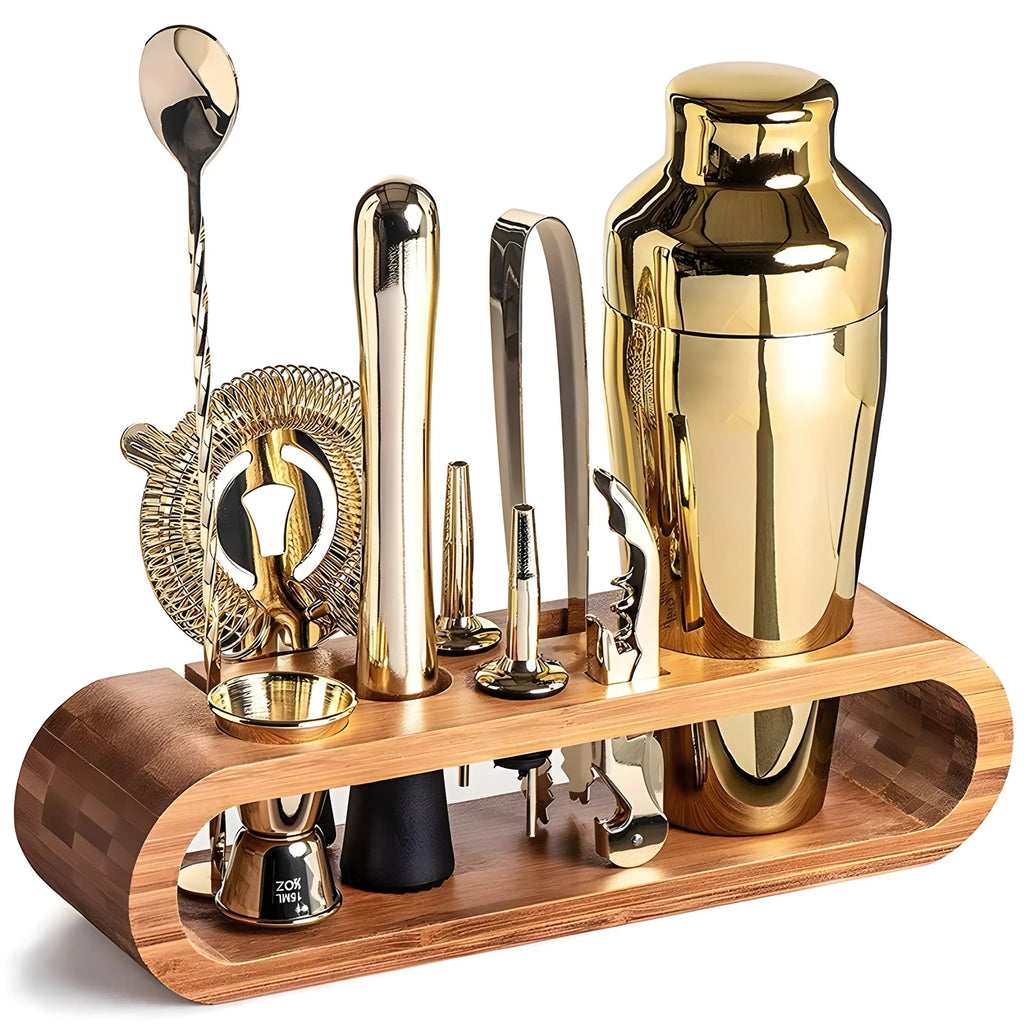 10-piece Drinkware Set | Bamboo Holder | Bar Tools | MixBar