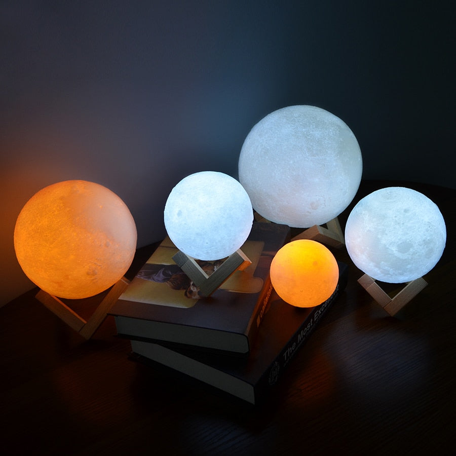 Moon Light with Wooden Base – 16 Shades & Adjustable Brightness