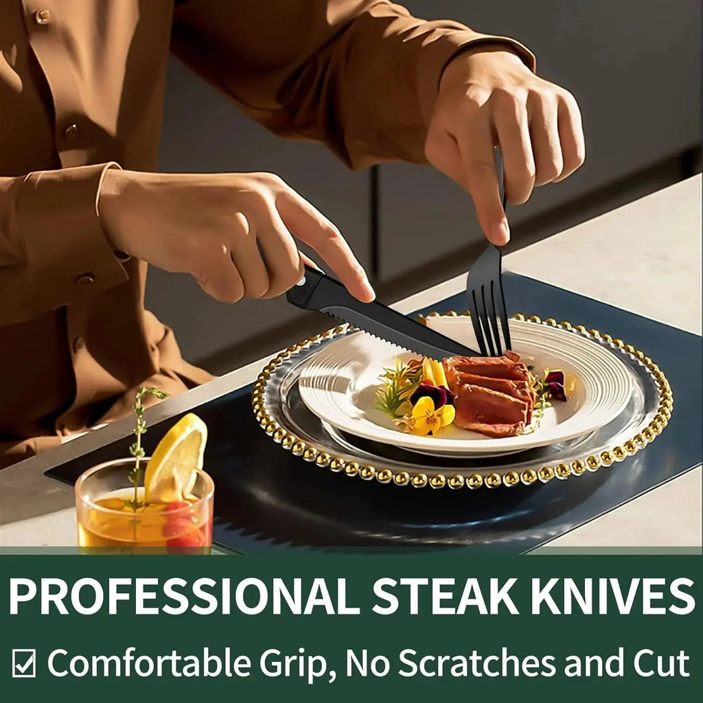 Cutlery Set | 24-Piece Matte Black Design | Includes Steak Knives | CutleryCraft