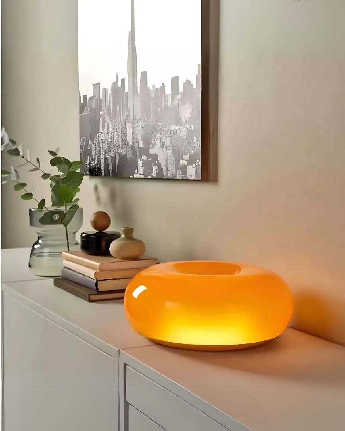Round Donut-Shaped Table Lamp with Gentle LED Illumination