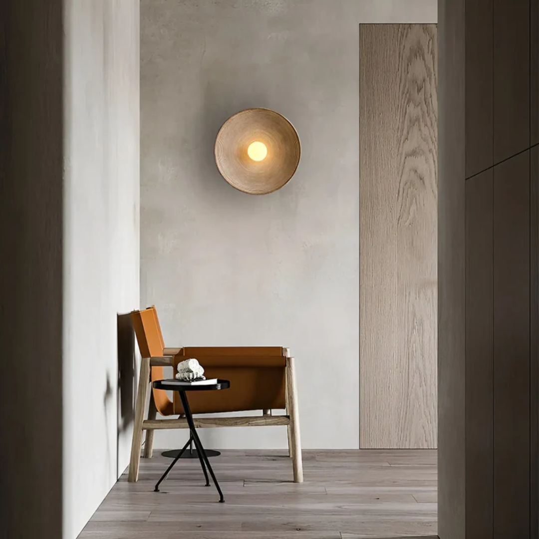 Round Wall Lamp Crafted from Glass & Resin – Wabi-Sabi Design, Tri-Color Scheme