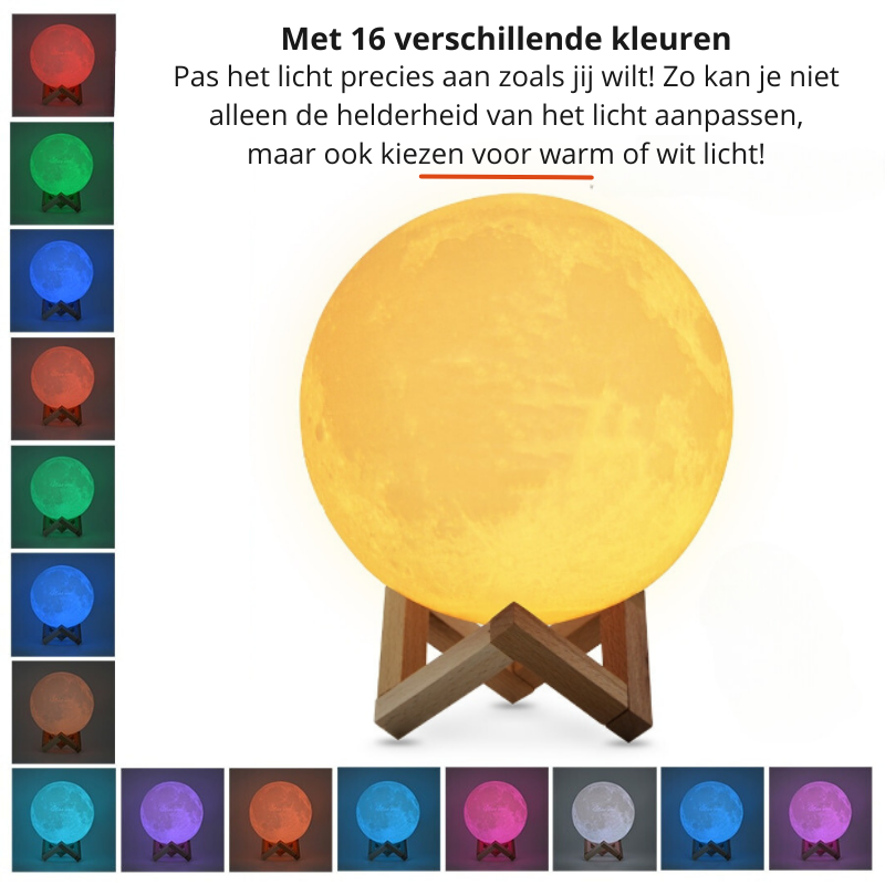 Moon Light with Wooden Base – 16 Shades & Adjustable Brightness