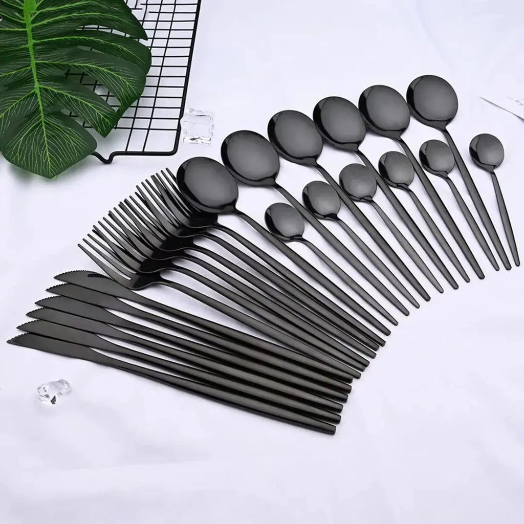Cutlery Set | 24-Piece Matte Black Design | Includes Steak Knives | CutleryCraft