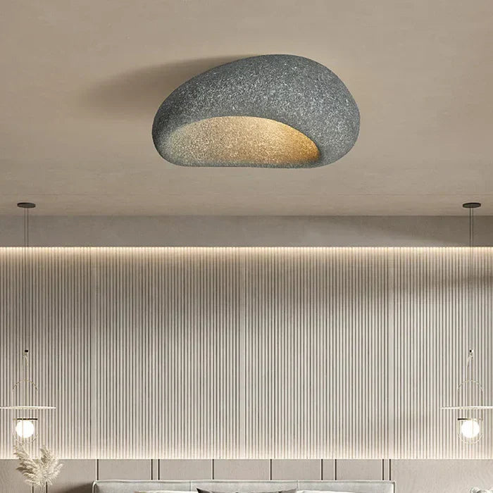Wabi Sabi Ceiling Light – Gentle Warm Glow with Natural Stone Finish