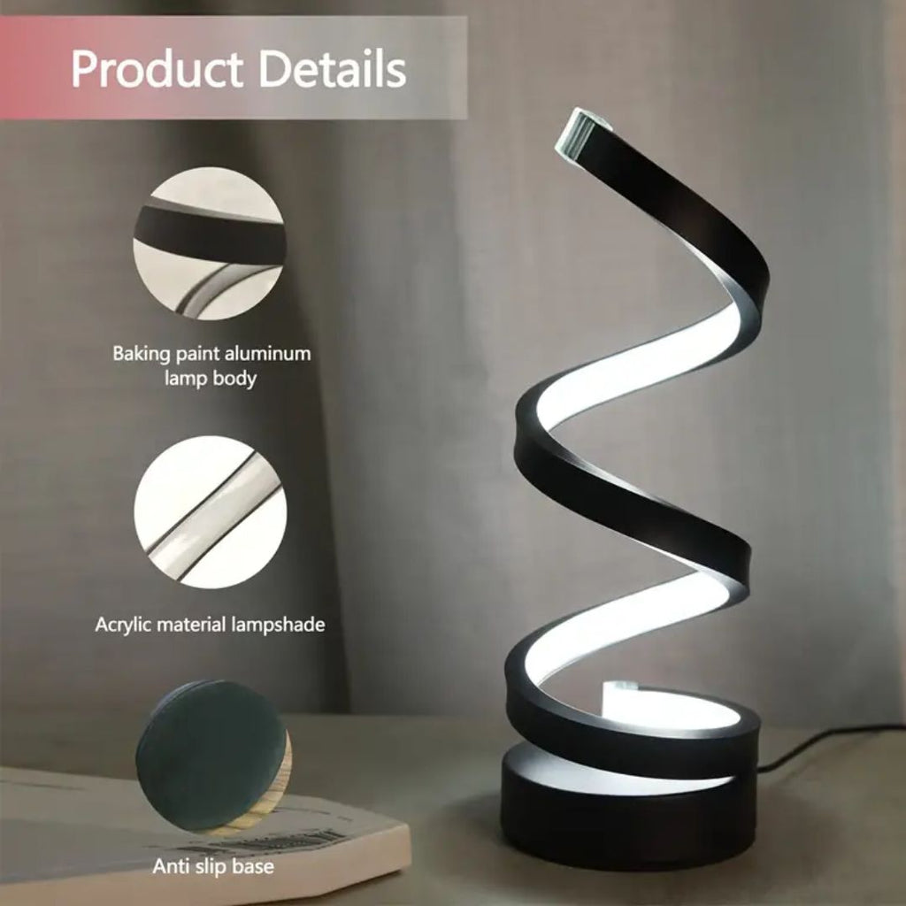 Spiral LED Table Lamp – Touch-Control Dimmable Light
