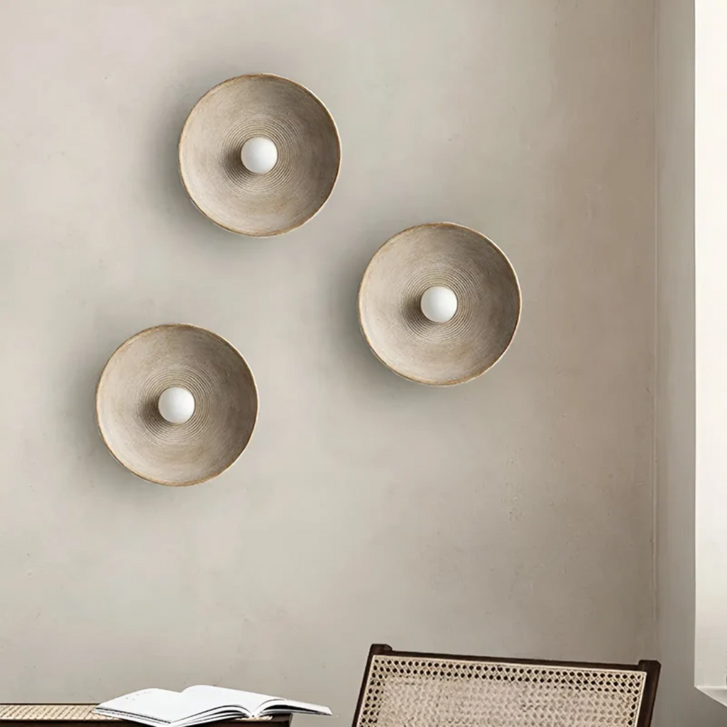 Round Wall Lamp Crafted from Glass & Resin – Wabi-Sabi Design, Tri-Color Scheme