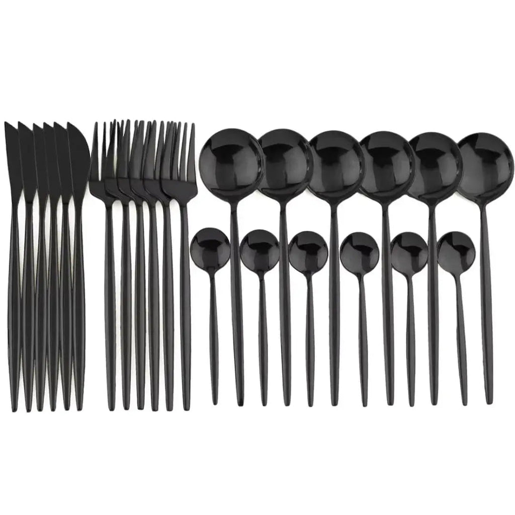 Cutlery Set | 24-Piece Matte Black Design | Includes Steak Knives | CutleryCraft