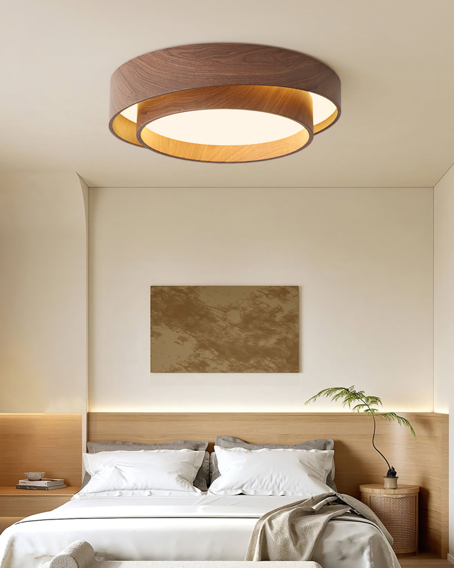 Wooden ceiling fixture with built-in LED – Warm walnut shade