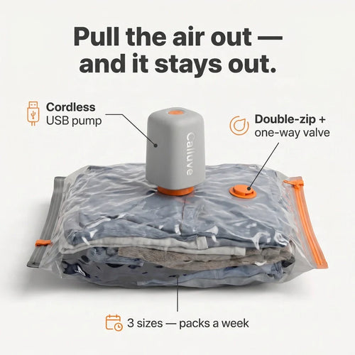 Calluve PacVac | Portable Travel Vacuum Bags