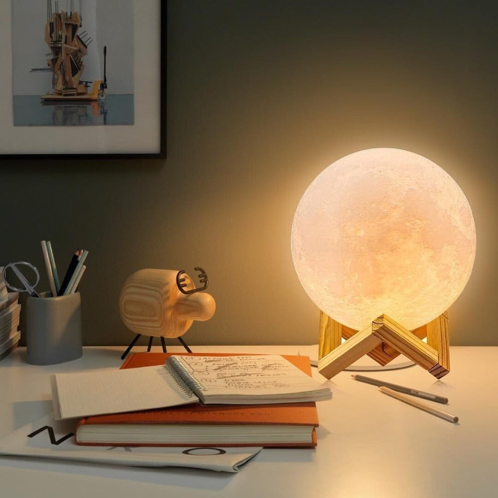 Moon Light with Wooden Base – 16 Shades & Adjustable Brightness