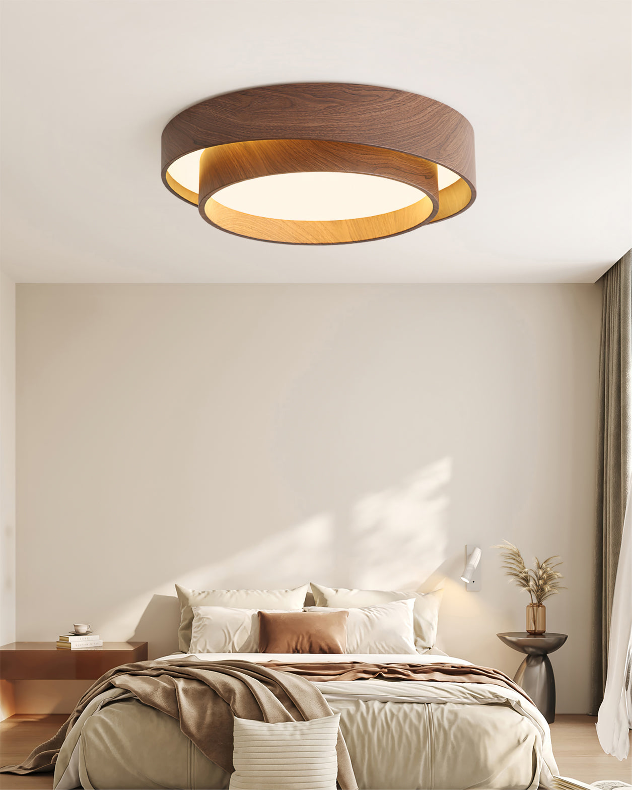 Wooden ceiling fixture with built-in LED – Warm walnut shade