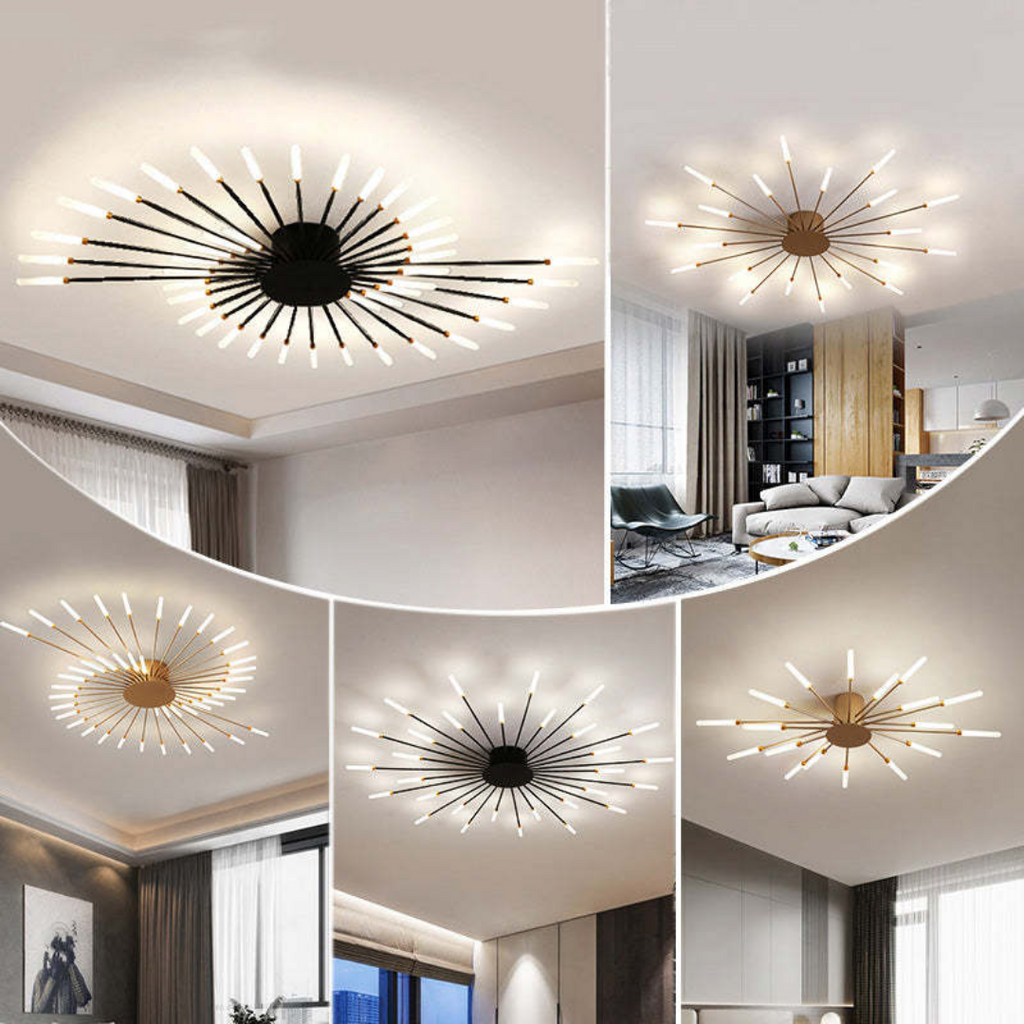 Contemporary Star-Design LED Ceiling Fixture – 12 Arms, Gold or Black