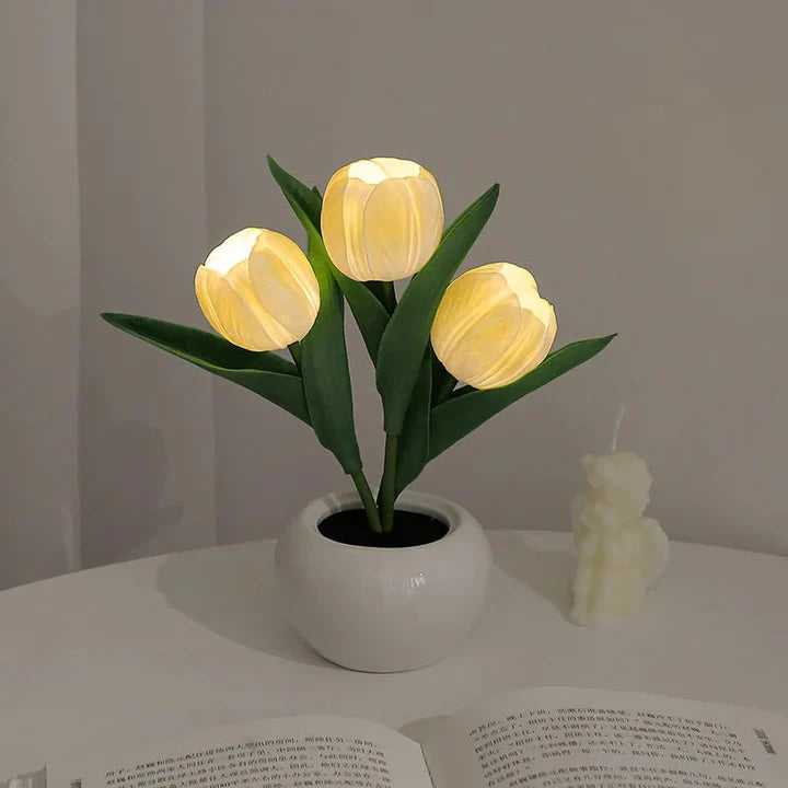 Tulip LED Desk Lamp in Ceramic Vase – Warm Ambient Light