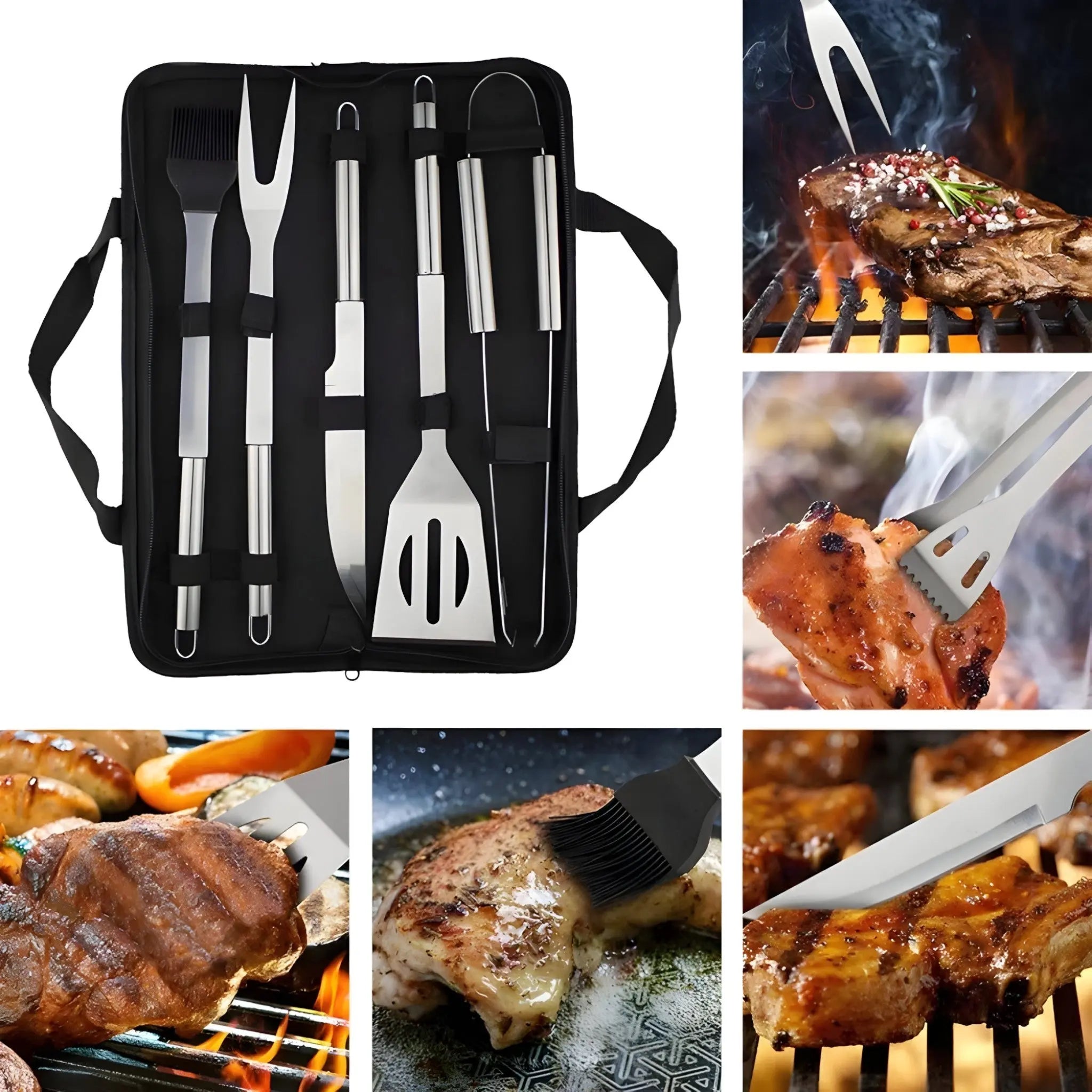 Stainless Steel BBQ Cutlery Set | Includes Carrying Case for Travel | Heat-Resistant Secure Grip | RostRanger