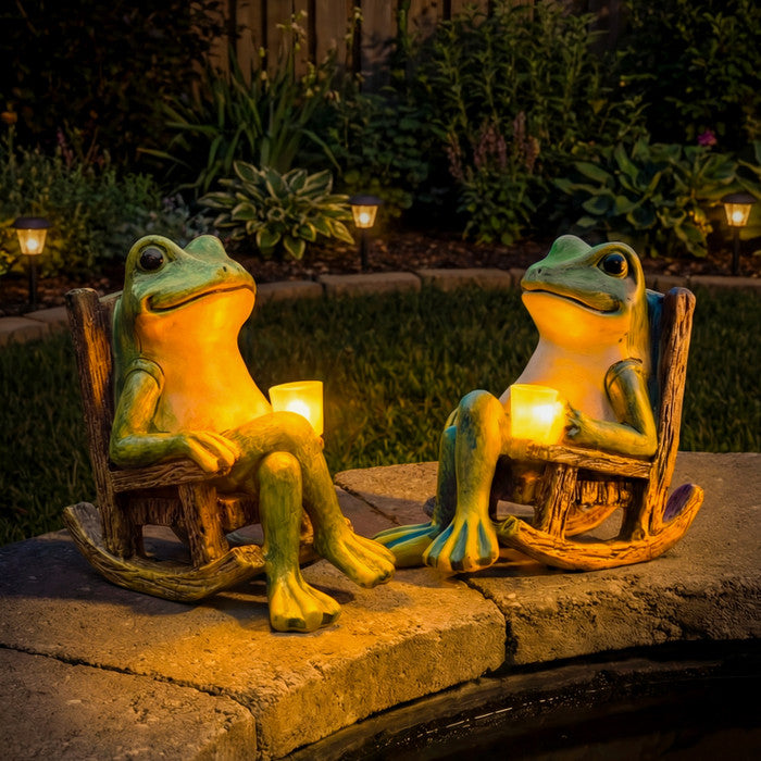 Solar Frog Outdoor Light with Rocking Chair Design
