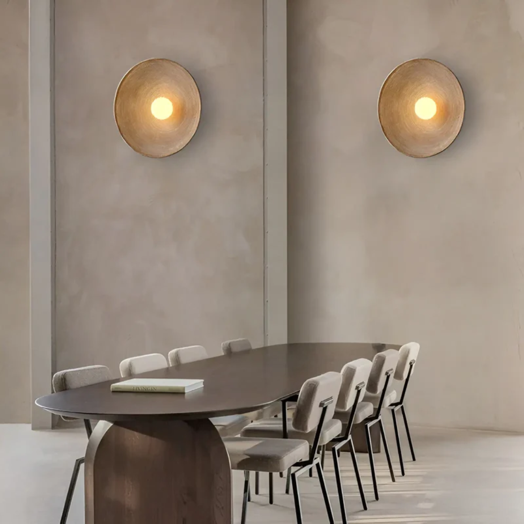 Round Wall Lamp Crafted from Glass & Resin – Wabi-Sabi Design, Tri-Color Scheme