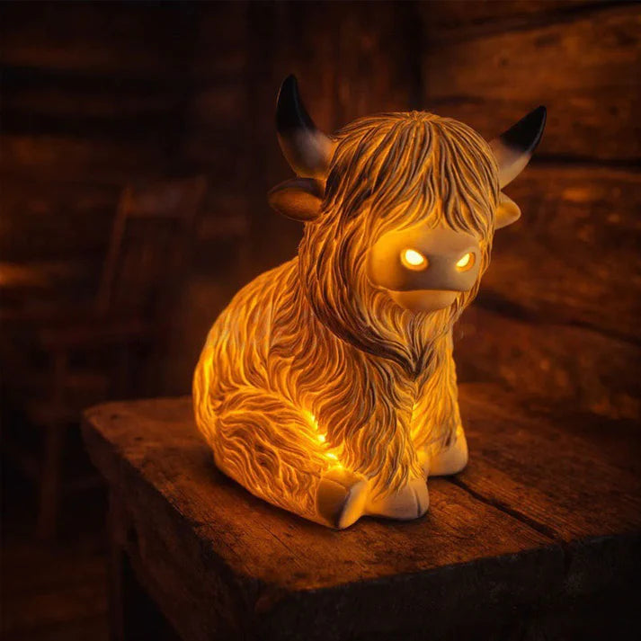 Highland Cattle Night Lamp Crafted from Resin – Decorative Lighting with Cozy Amber Glow
