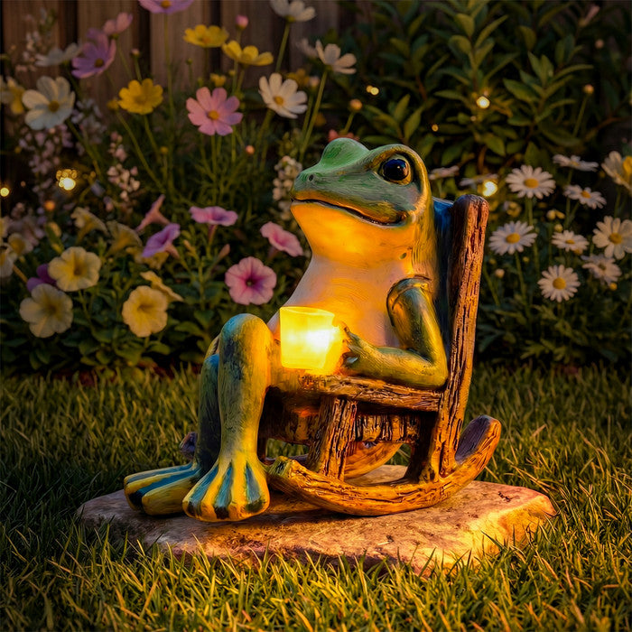 Solar Frog Outdoor Light with Rocking Chair Design
