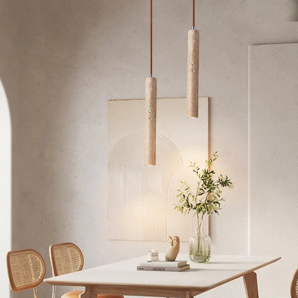 Travertine LED Hanging Light – Simple Wabi-Sabi Design, Warm White