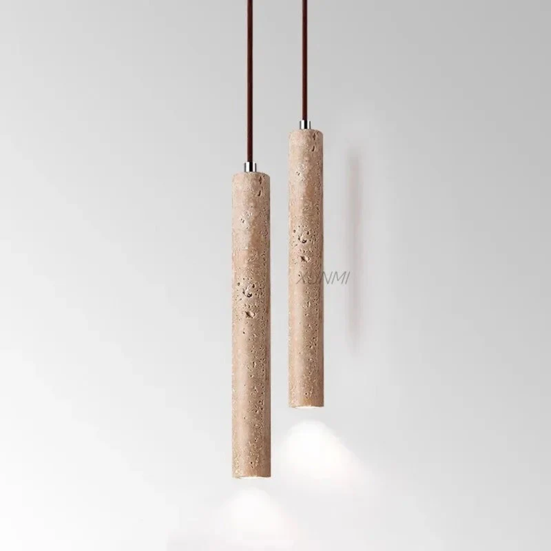 Travertine LED Hanging Light – Simple Wabi-Sabi Design, Warm White