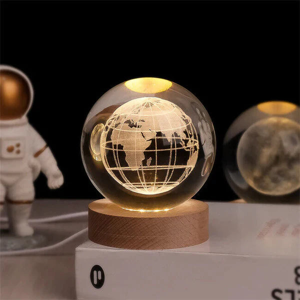 3D Carved Crystal Globe Lamp – Soft LED Night Light