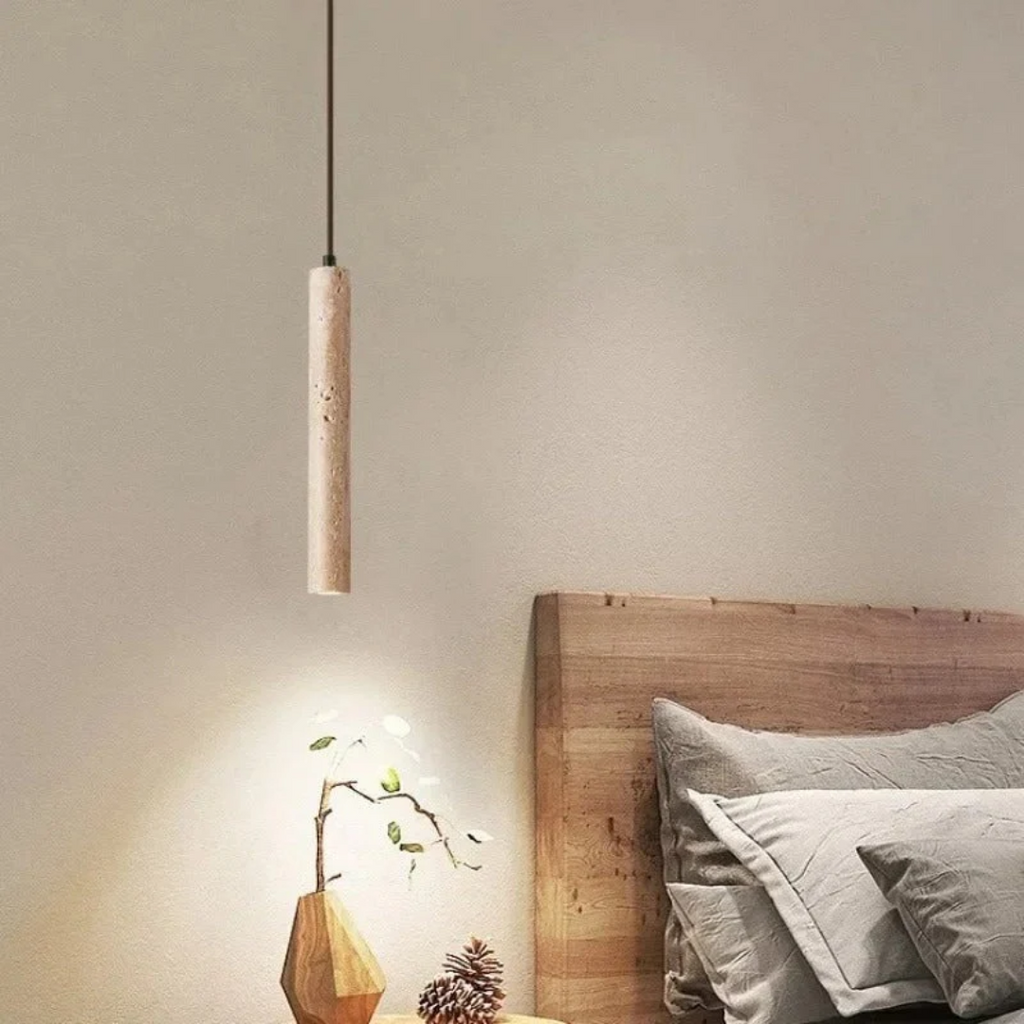 Travertine LED Hanging Light – Simple Wabi-Sabi Design, Warm White