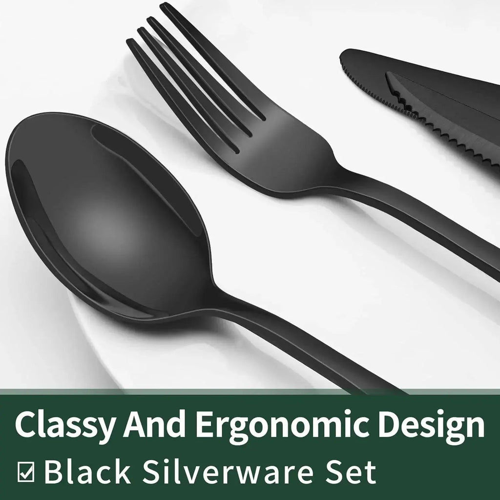 Cutlery Set | 24-Piece Matte Black Design | Includes Steak Knives | CutleryCraft