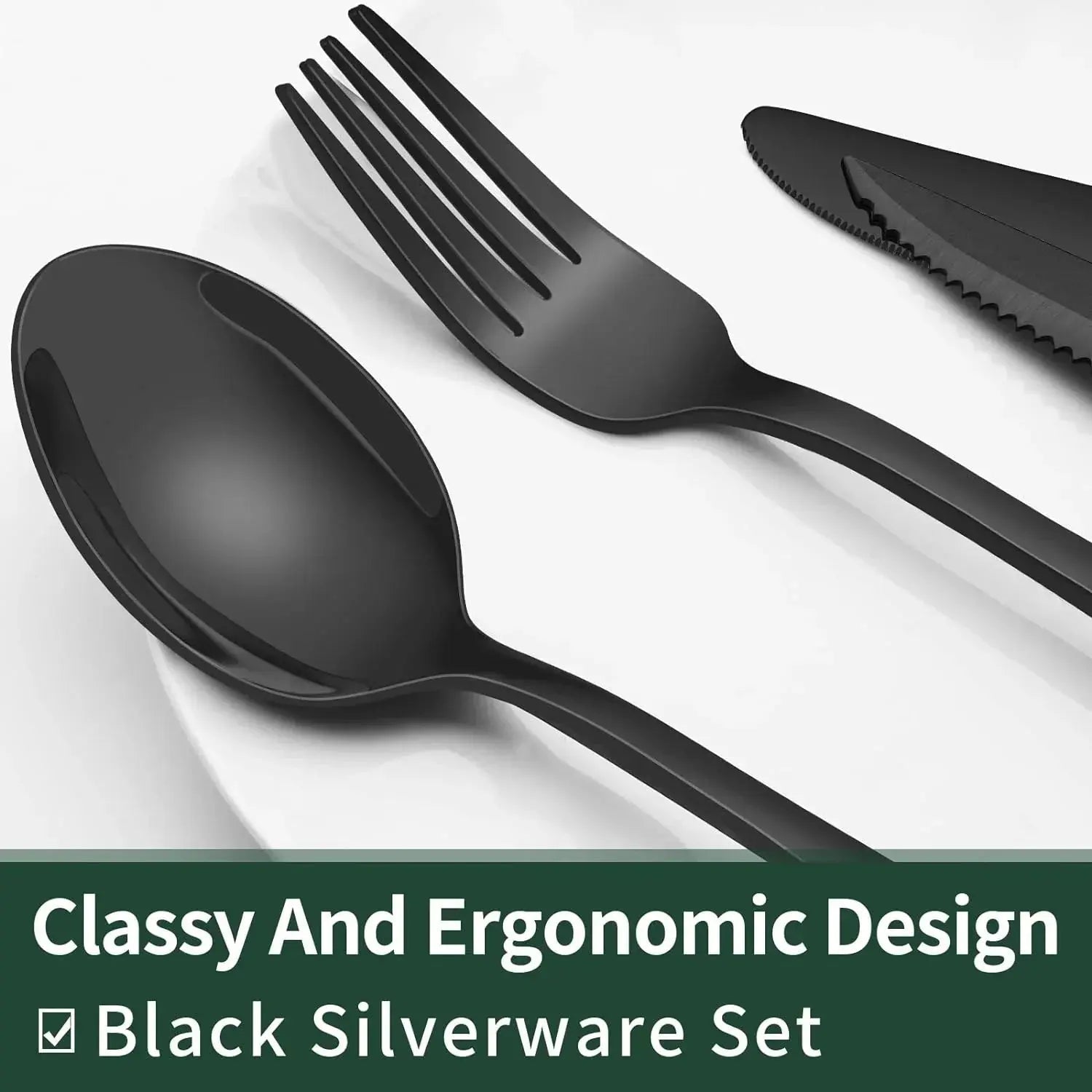 Cutlery Set | 24-Piece Matte Black Design | Includes Steak Knives | CutleryCraft
