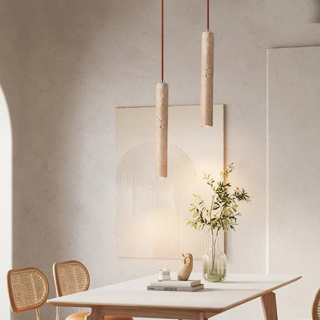 Travertine LED Hanging Light – Simple Wabi-Sabi Design, Warm White