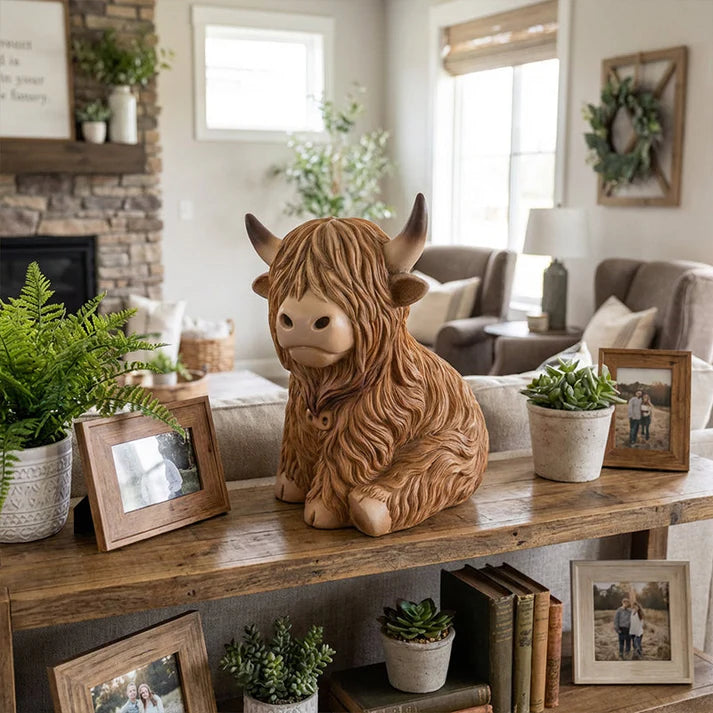 Highland Cattle Night Lamp Crafted from Resin – Decorative Lighting with Cozy Amber Glow