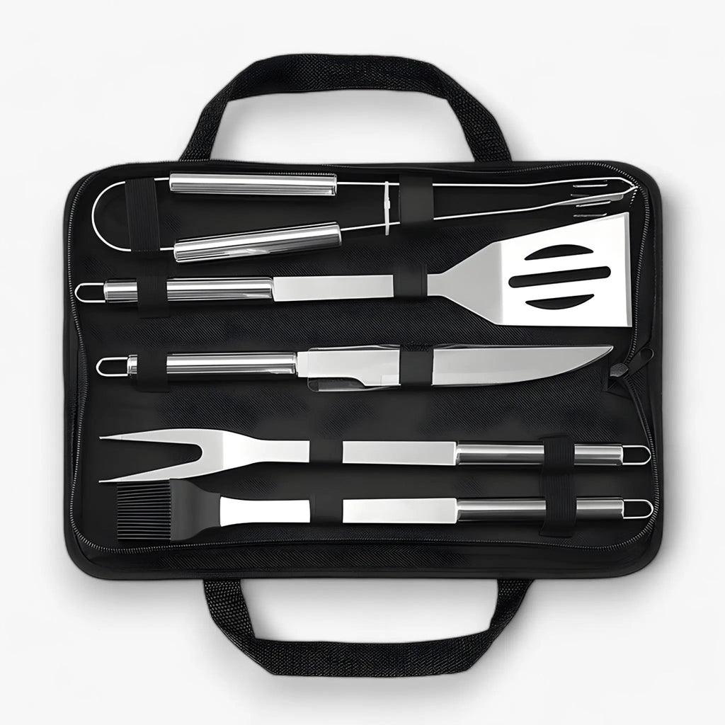 Stainless Steel BBQ Cutlery Set | Includes Carrying Case for Travel | Heat-Resistant Secure Grip | RostRanger
