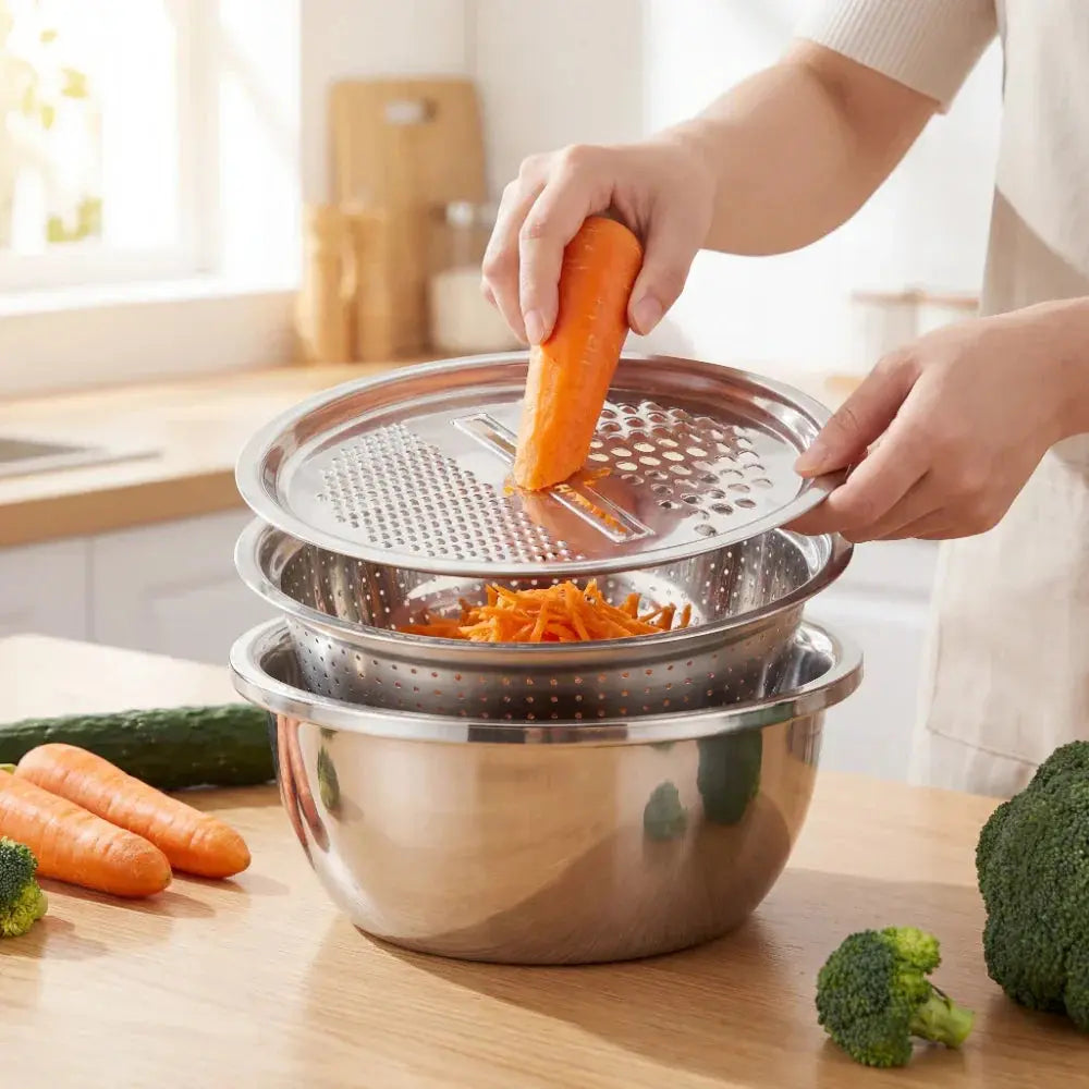 3-in-1 Batter Bowl Set | Built-In Grid and Drainage Feature | Compact and Nesting Design | MultiPrep