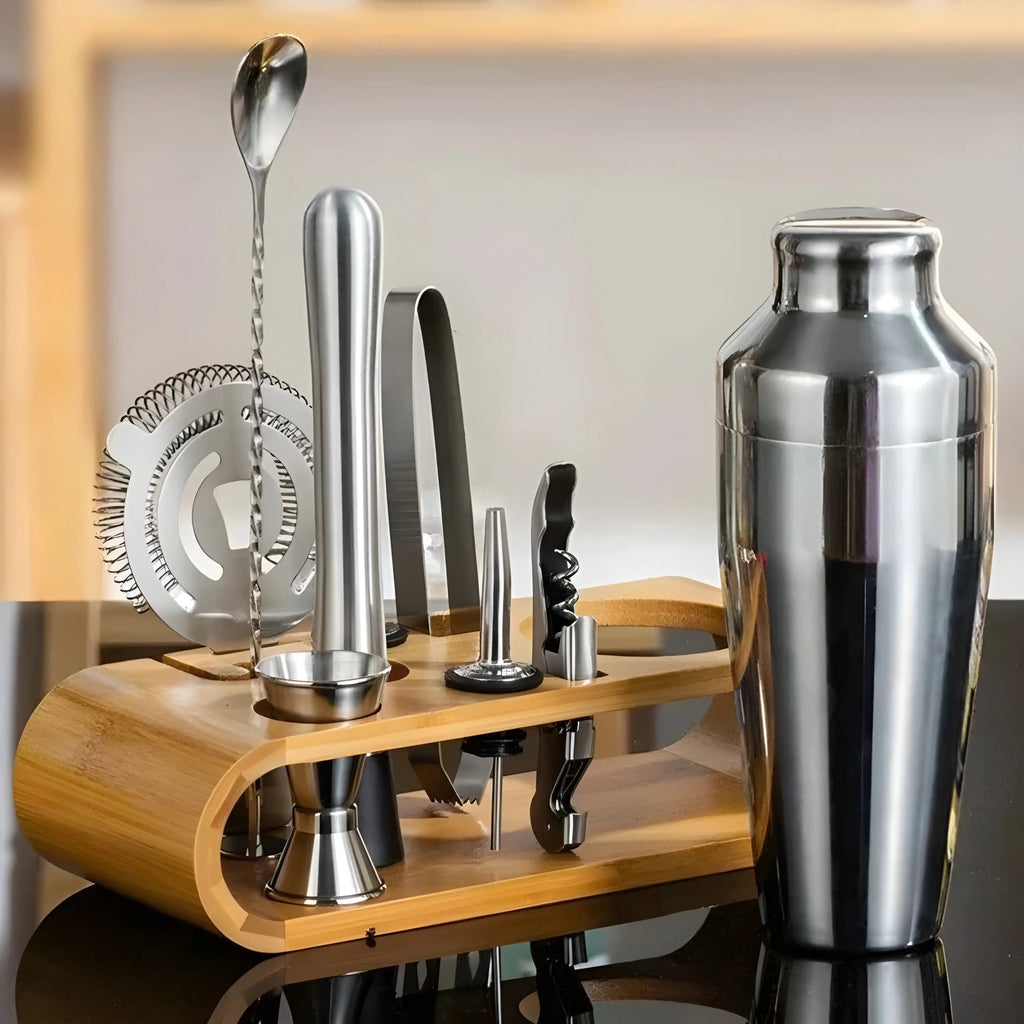 10-piece Drinkware Set | Bamboo Holder | Bar Tools | MixBar