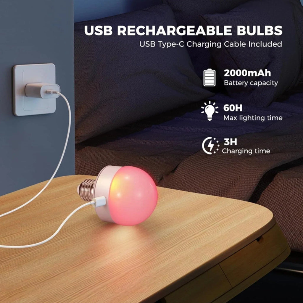 Rechargeable E27 RGB LED Lamp with Remote Control – Wire-Free Setup