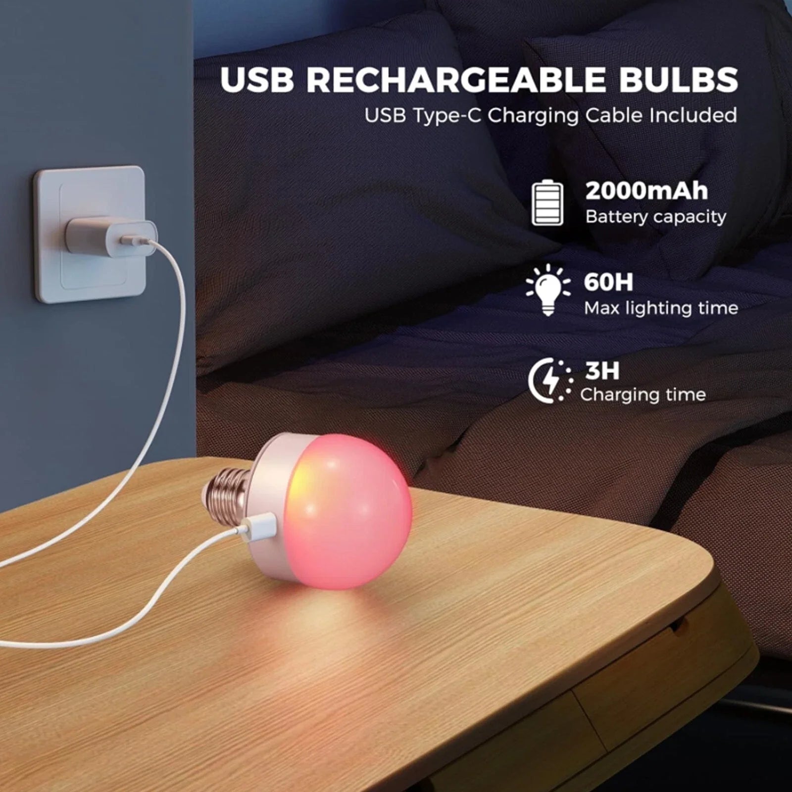 Rechargeable E27 RGB LED Lamp with Remote Control – Wire-Free Setup