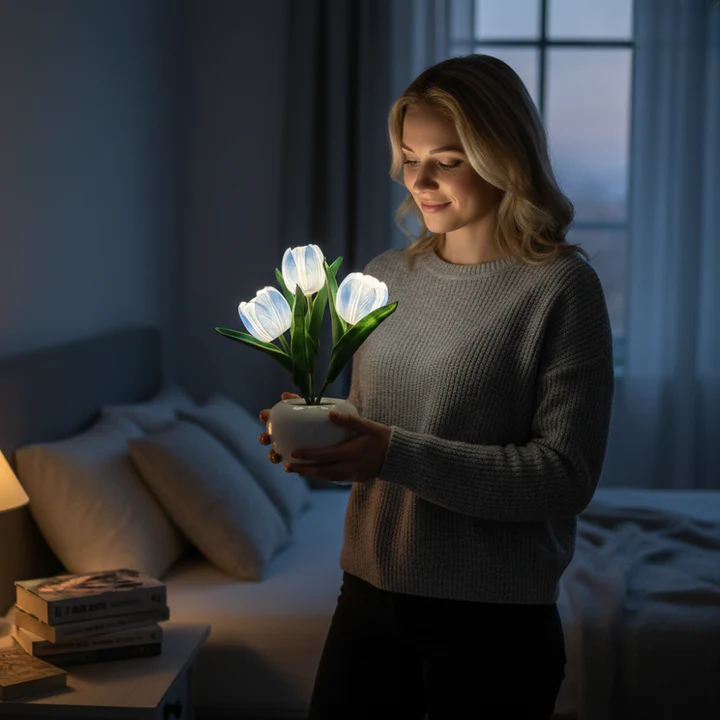 Tulip LED Desk Lamp in Ceramic Vase – Warm Ambient Light