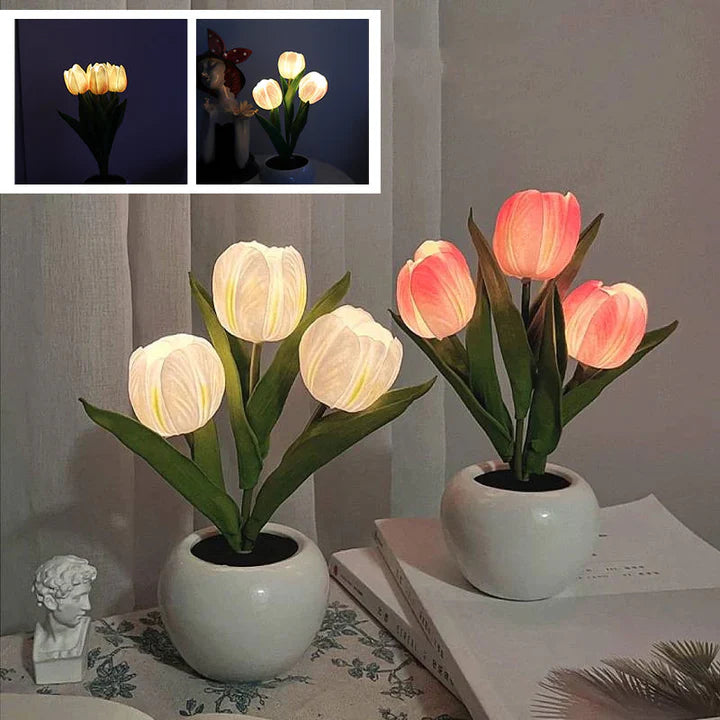 Tulip LED Desk Lamp in Ceramic Vase – Warm Ambient Light