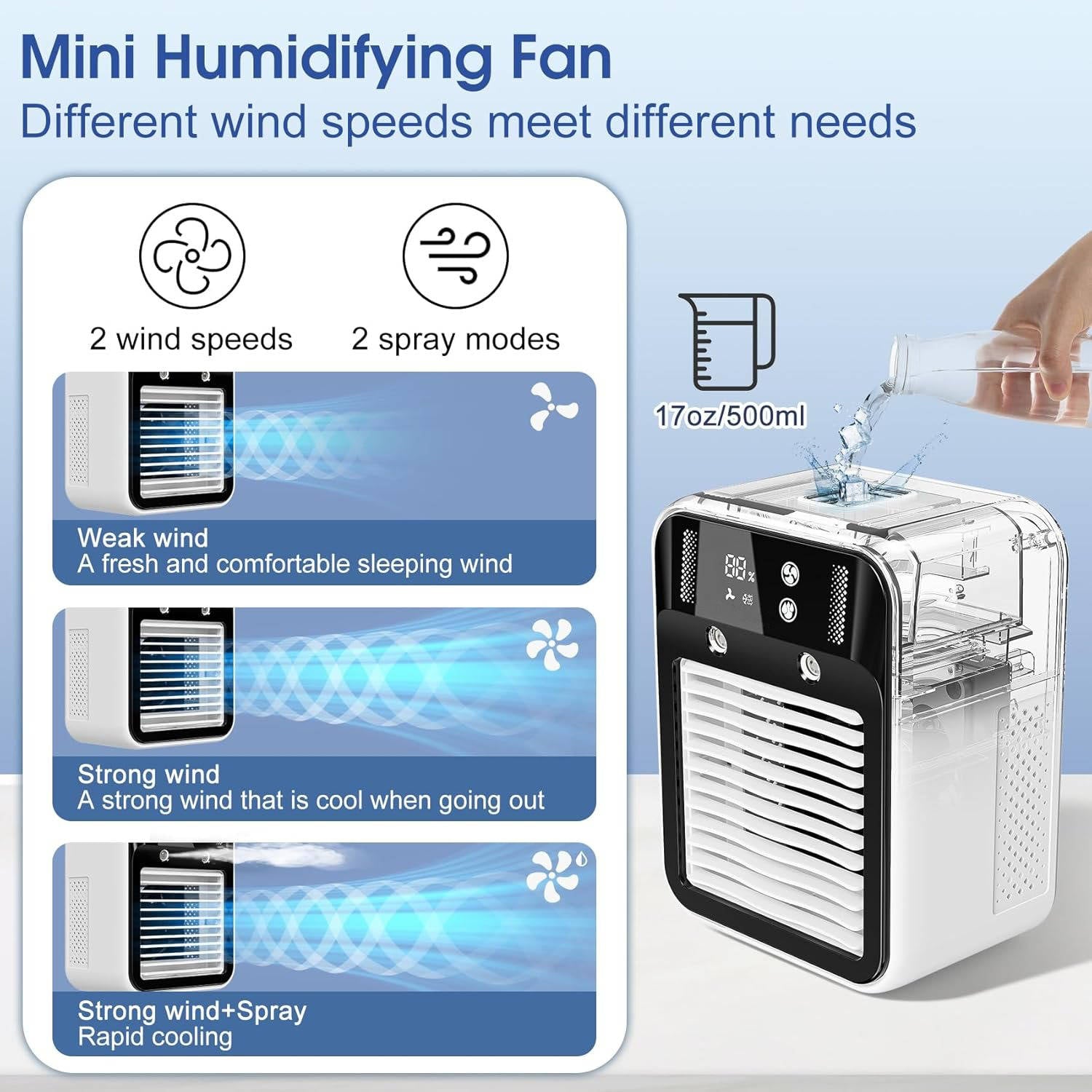 Rechargeable Mist Fan 17oz Tank Dual Spray