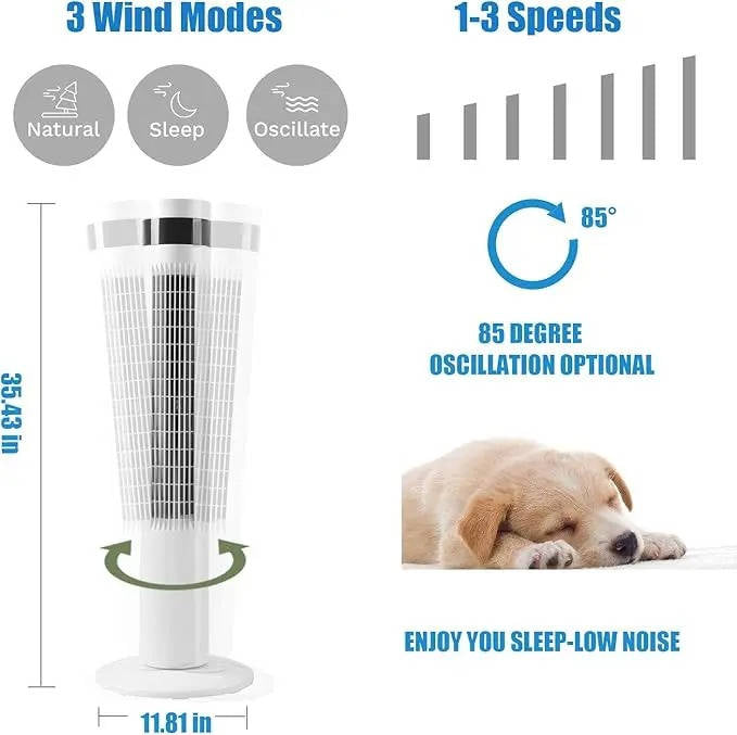 Tower Fan Remote Control 85 Degree Oscillation 12 Hour Timer
